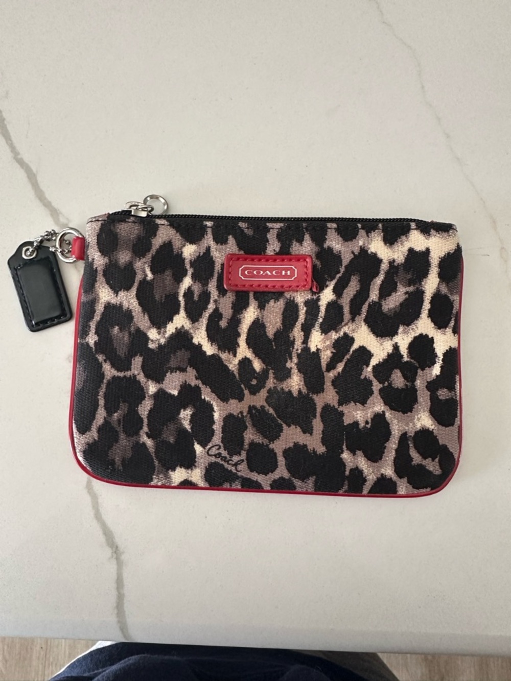 Coach Leopard Print Change Purse with Red Trim